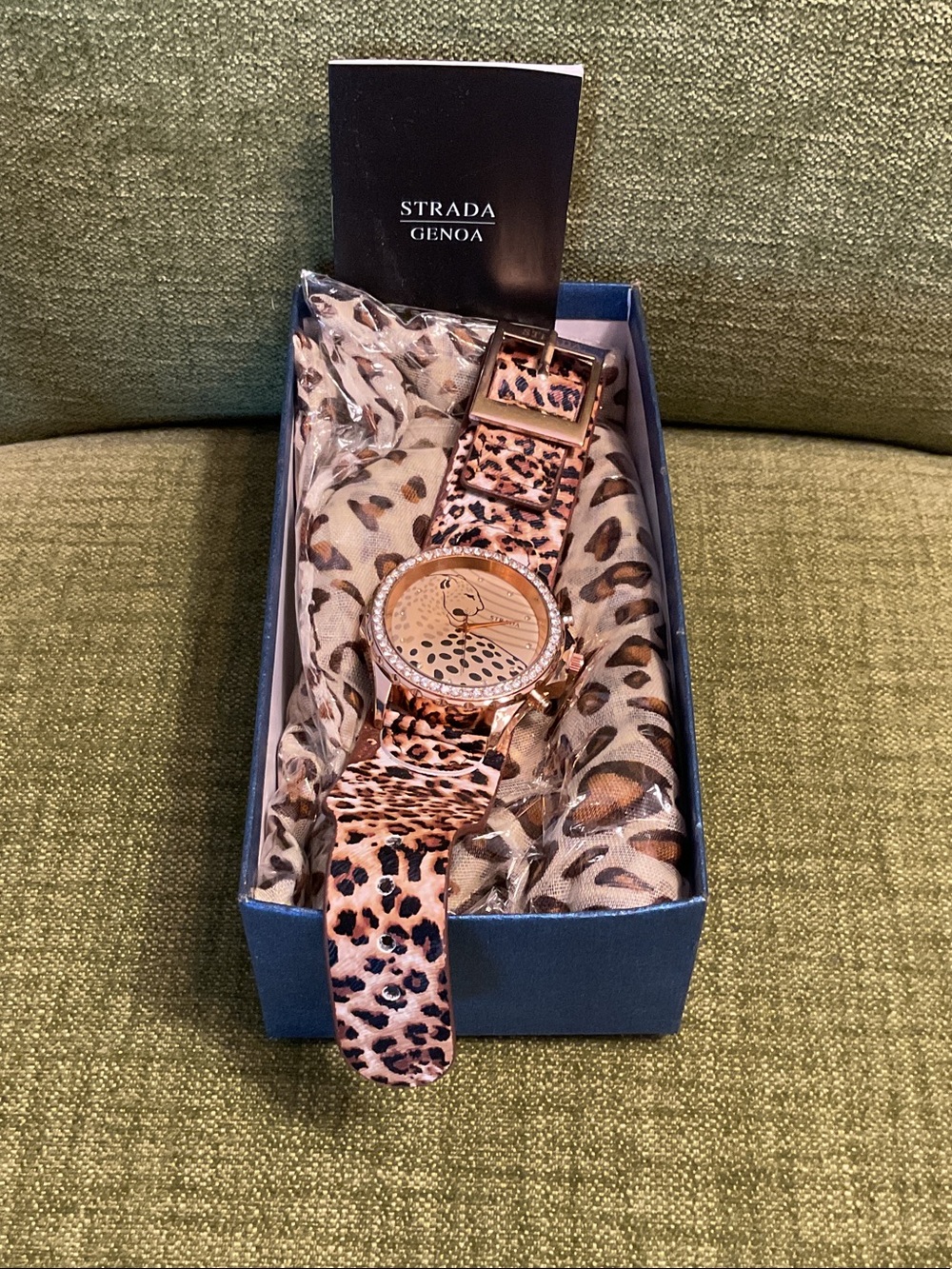 Women's Leopard Print Fashion Watch in Gold with matching scarf